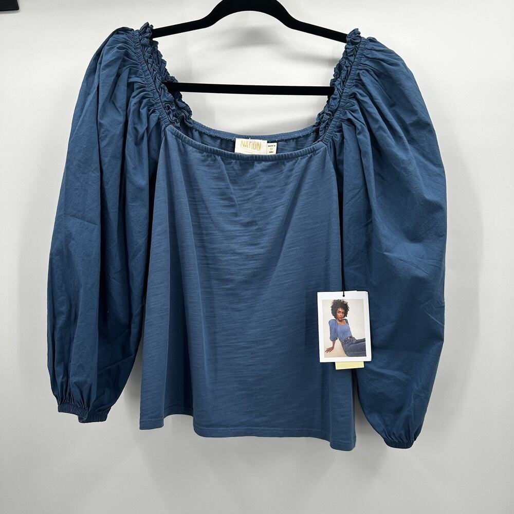 Nation LTD Top Womens Medium Carolina Blue‎ Dale Renaissance Puff Sleeve NWT - Picture 2 of 10